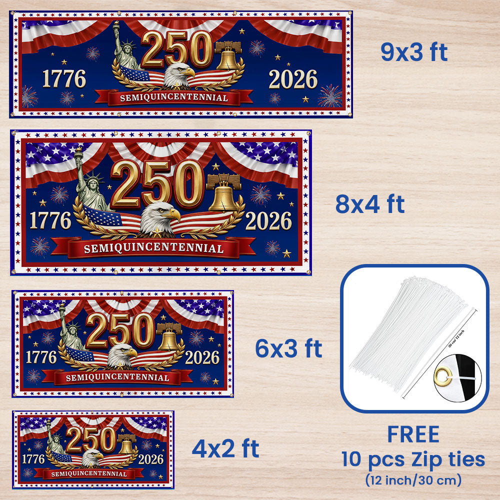 Patriotic USA Fence Banner 250th Semiquincentennial 1776-2026