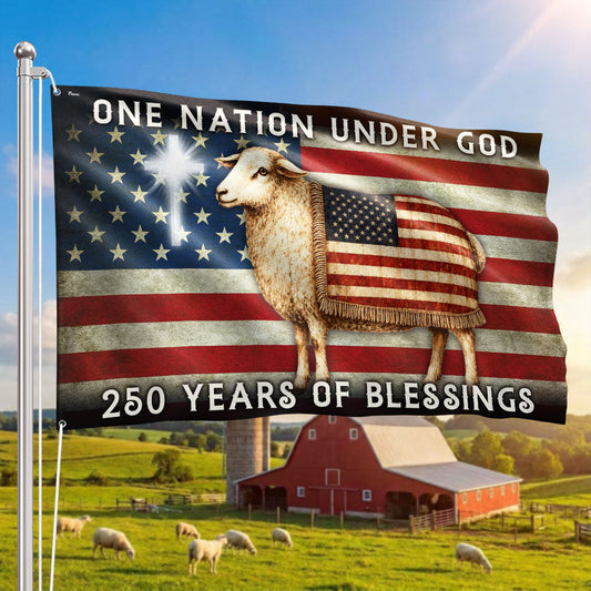 One Nation Under God Sheep Flag - 250 Years of Blessings Canvas Grommet Flag