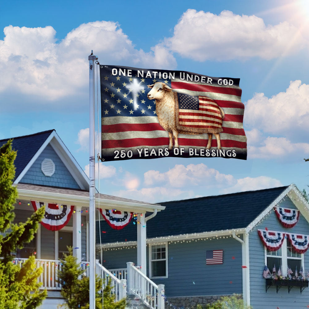 One Nation Under God Sheep Flag - 250 Years of Blessings Canvas Grommet Flag
