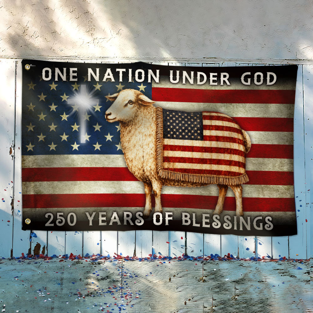 One Nation Under God Sheep Flag - 250 Years of Blessings Canvas Grommet Flag