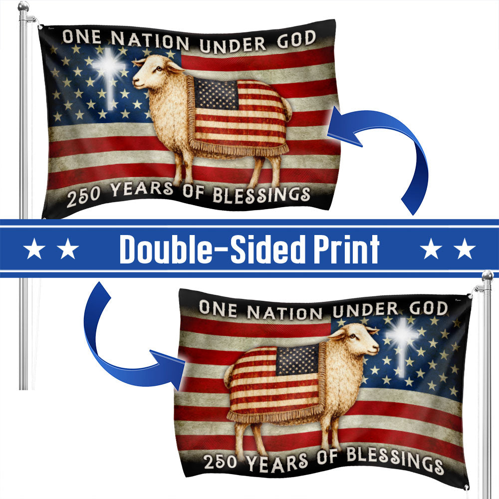 One Nation Under God Sheep Flag - 250 Years of Blessings Canvas Grommet Flag