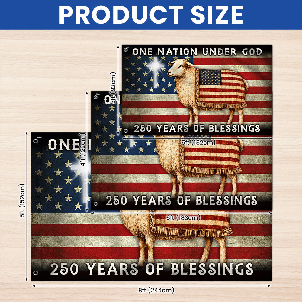 One Nation Under God Sheep Flag - 250 Years of Blessings Canvas Grommet Flag