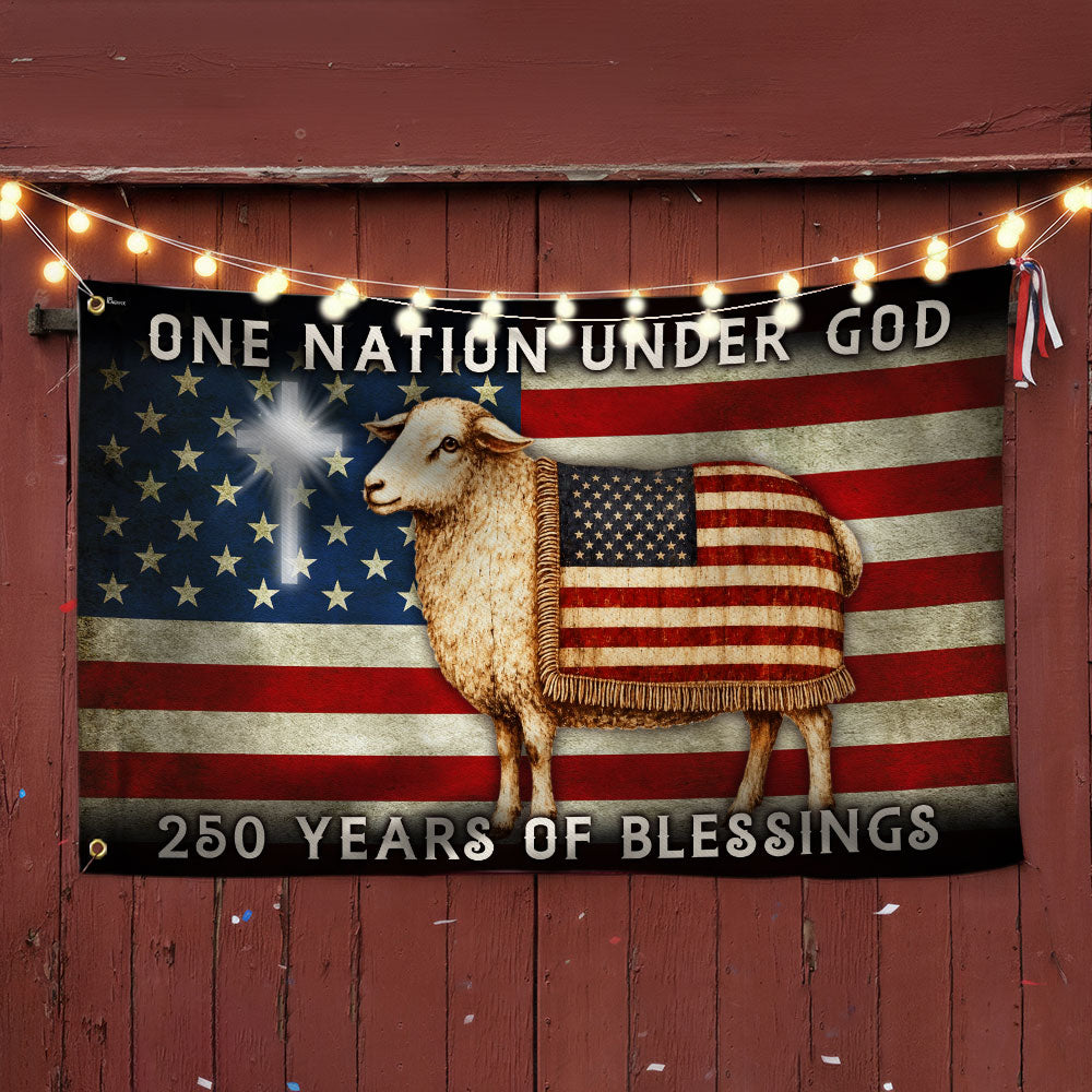 One Nation Under God Sheep Flag - 250 Years of Blessings Canvas Grommet Flag