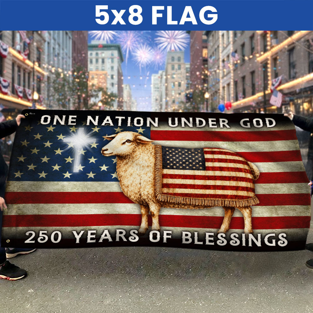 One Nation Under God Sheep Flag - 250 Years of Blessings Canvas Grommet Flag