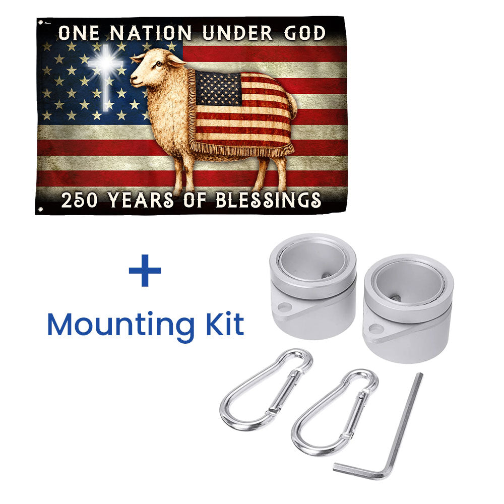 One Nation Under God Sheep Flag - 250 Years of Blessings Canvas Grommet Flag