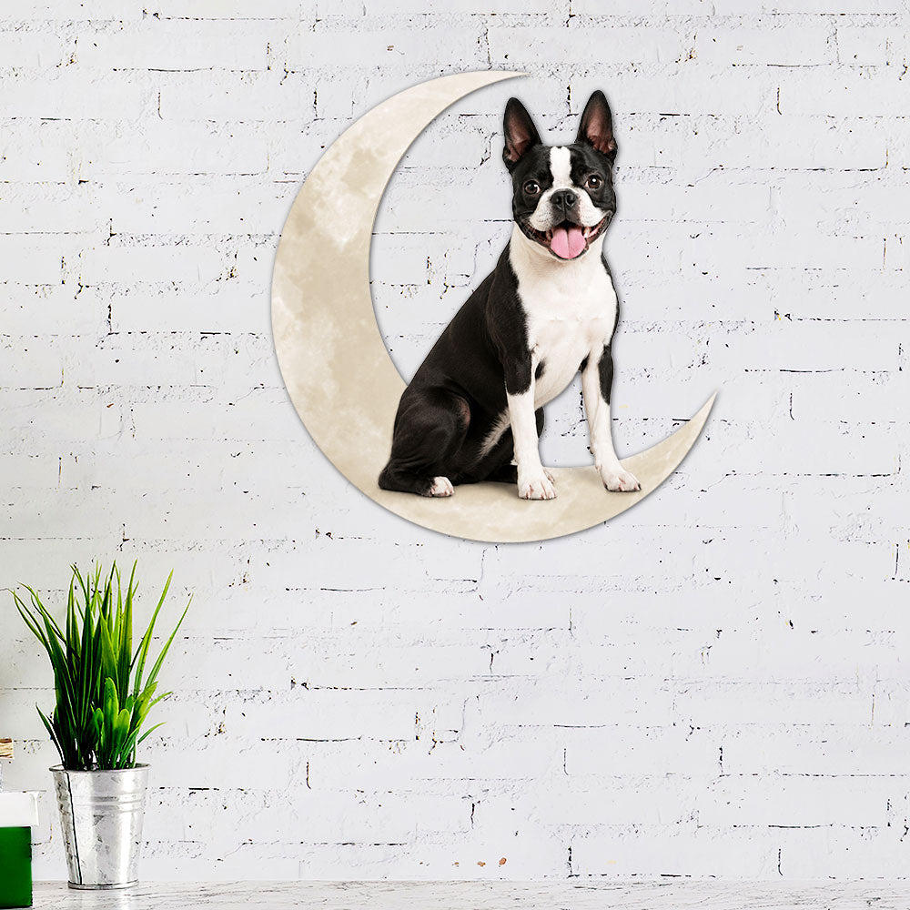 Boston Terrier Moon Metal Wall Sign Decor