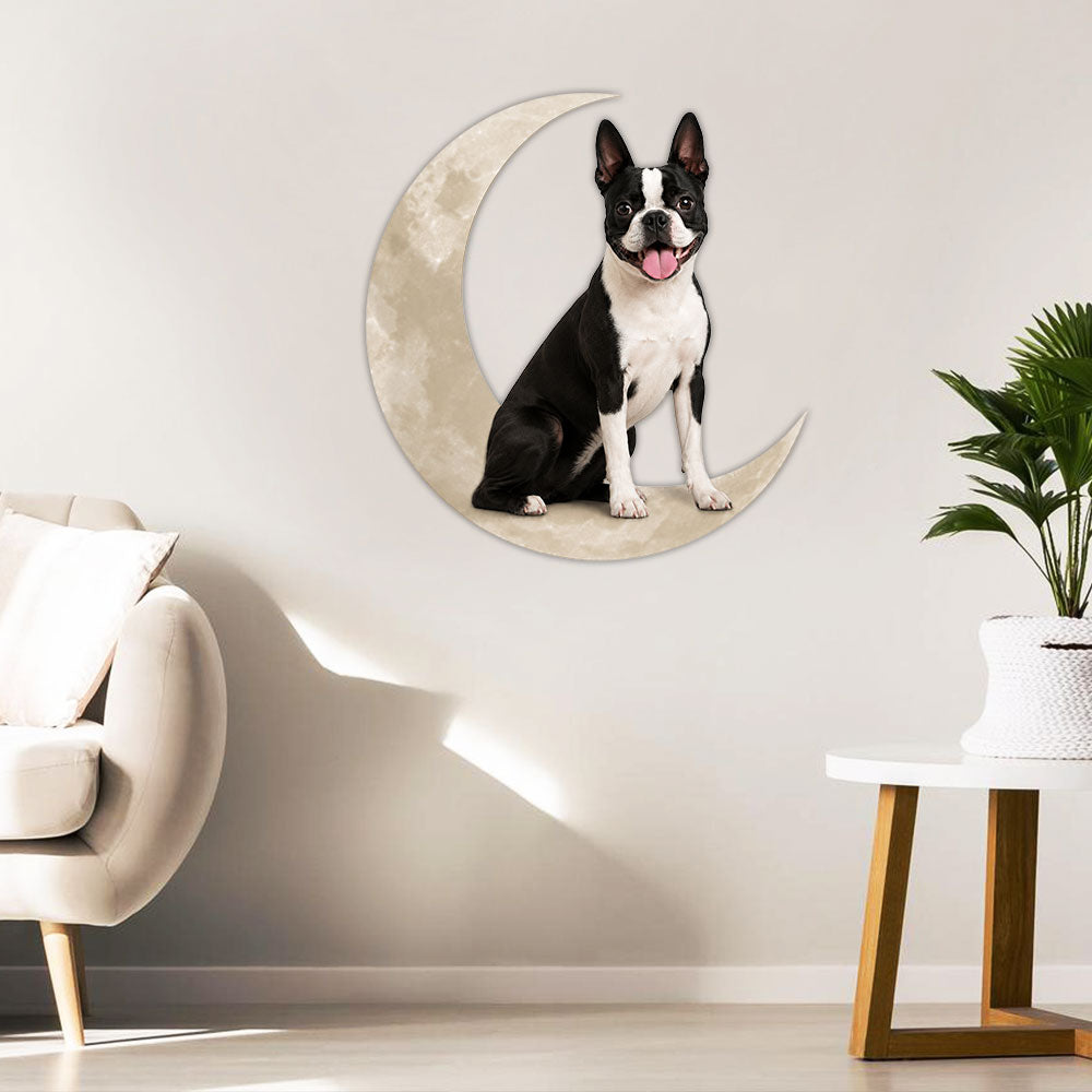 Boston Terrier Moon Metal Wall Sign Decor