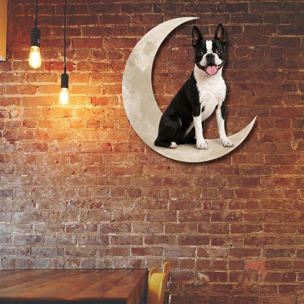 Boston Terrier Moon Metal Wall Sign Decor