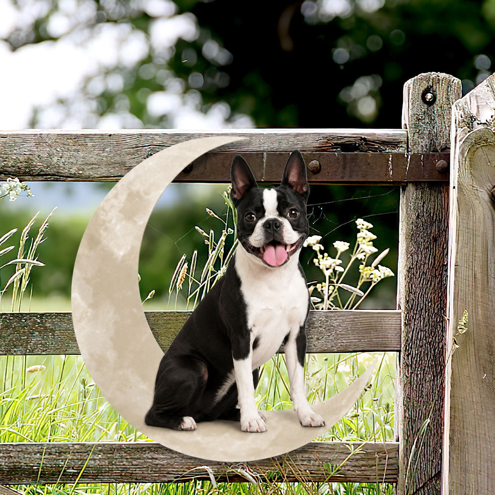 Boston Terrier Moon Metal Wall Sign Decor