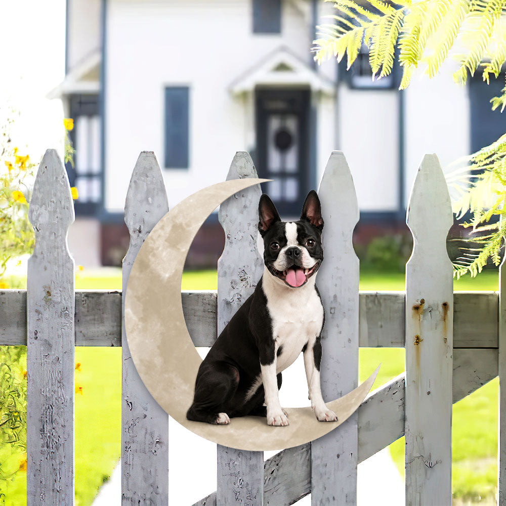 Boston Terrier Moon Metal Wall Sign Decor