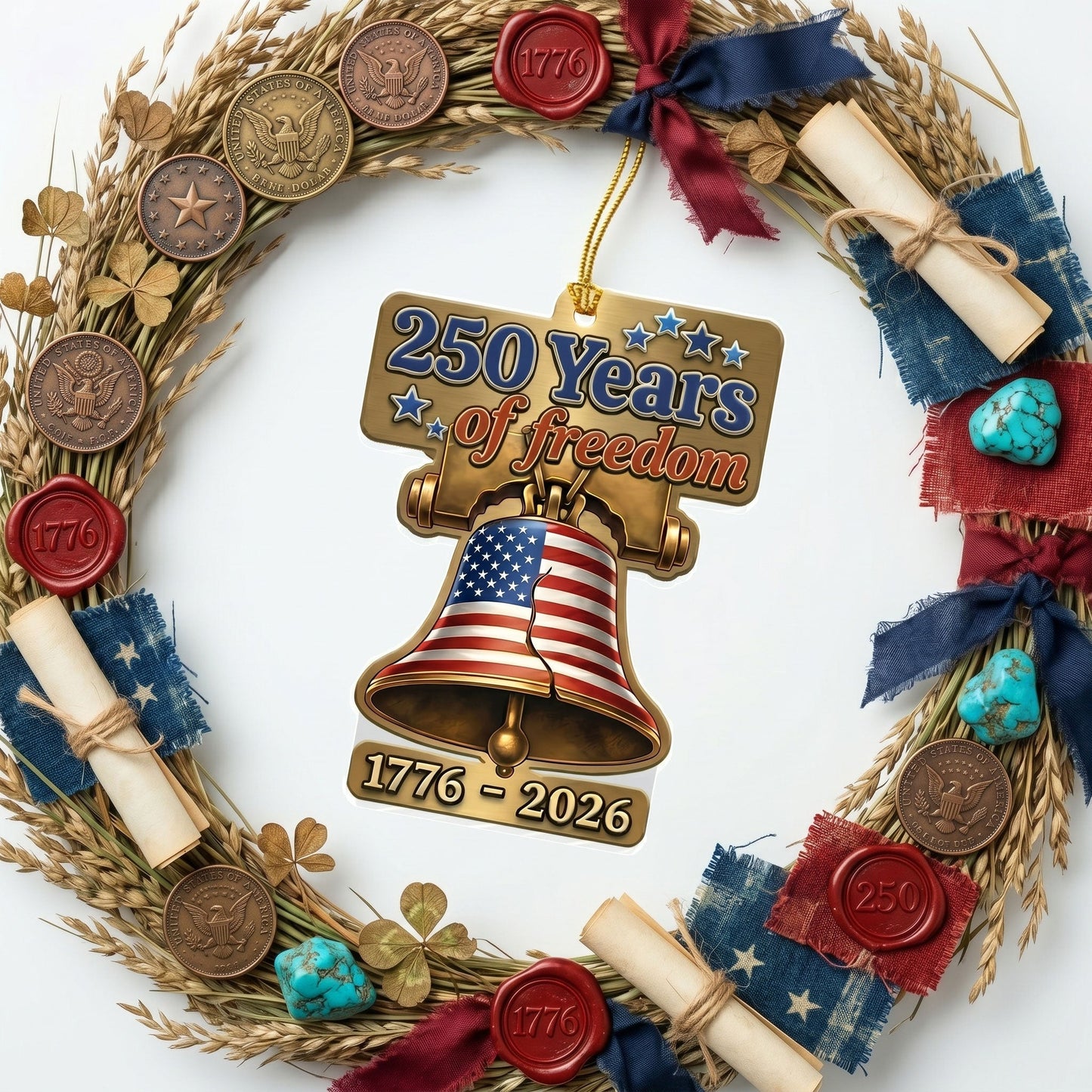 250 Years of Freedom Liberty Bell Ornament - Acrylic Patriotic Hanging Decor