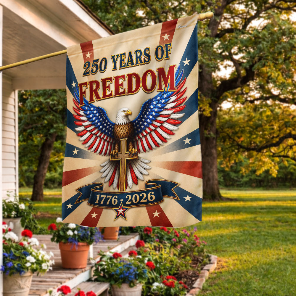 Christian American Garden Flag with Patriotic Eagle and Cross, 250 Years 1776-2026