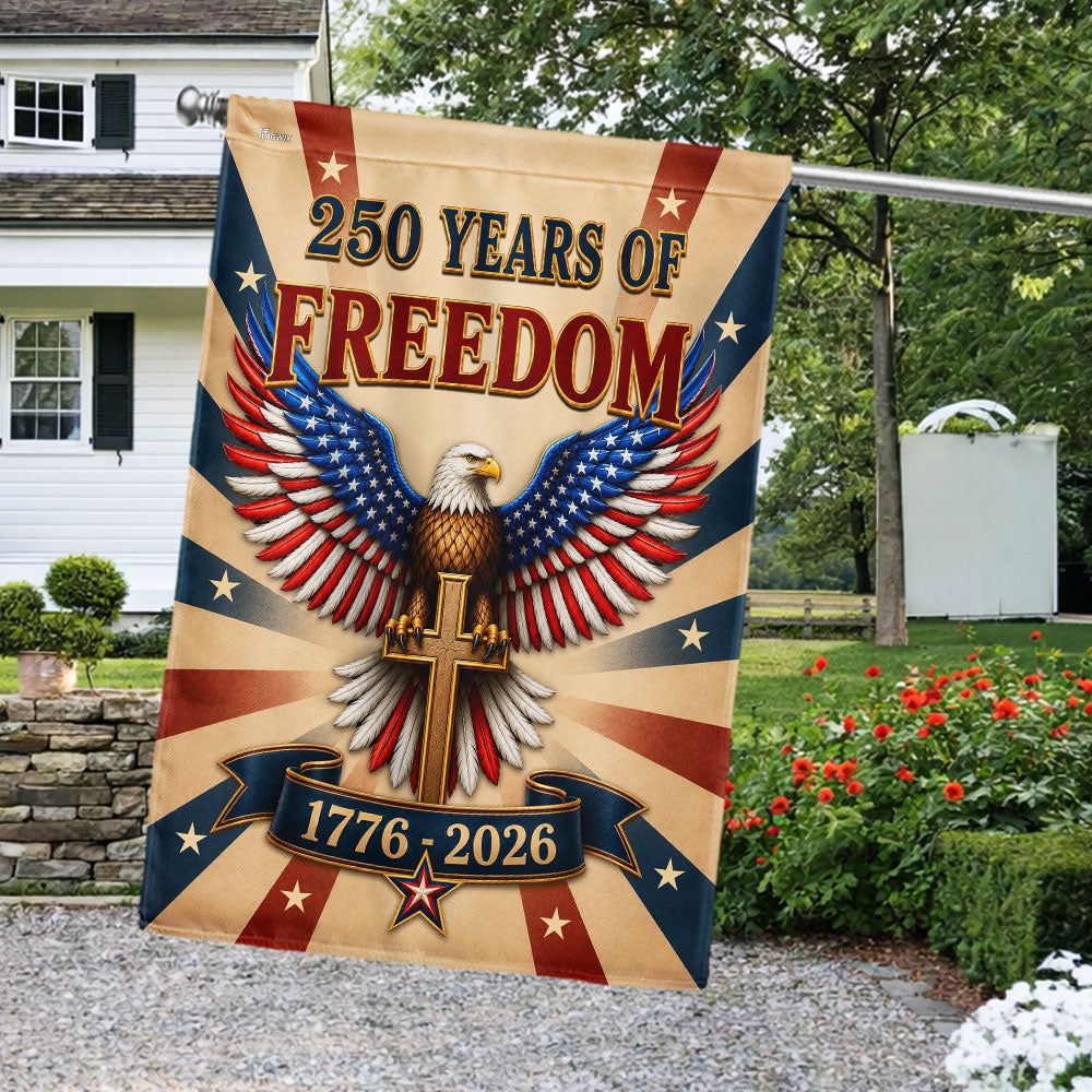 Christian American Garden Flag with Patriotic Eagle and Cross, 250 Years 1776-2026