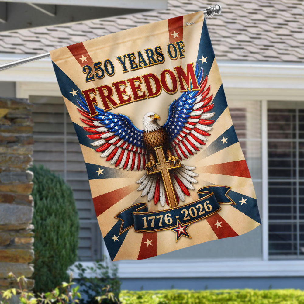Christian American Garden Flag with Patriotic Eagle and Cross, 250 Years 1776-2026