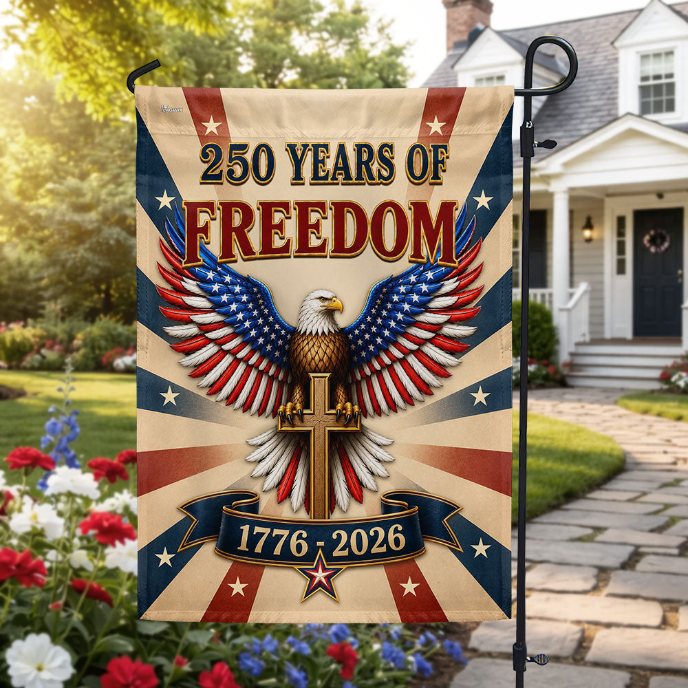 Christian American Garden Flag with Patriotic Eagle and Cross, 250 Years 1776-2026