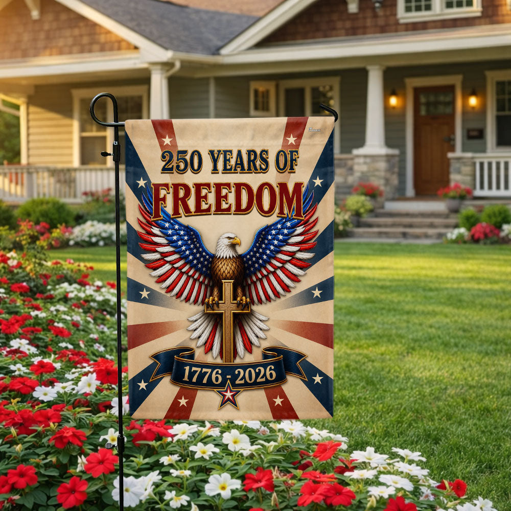 Christian American Garden Flag with Patriotic Eagle and Cross, 250 Years 1776-2026