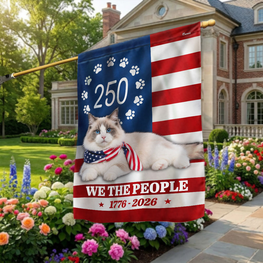 Ragdoll Cat Garden Flag 250 Years 1776-2026 Double-Sided Canvas Decor