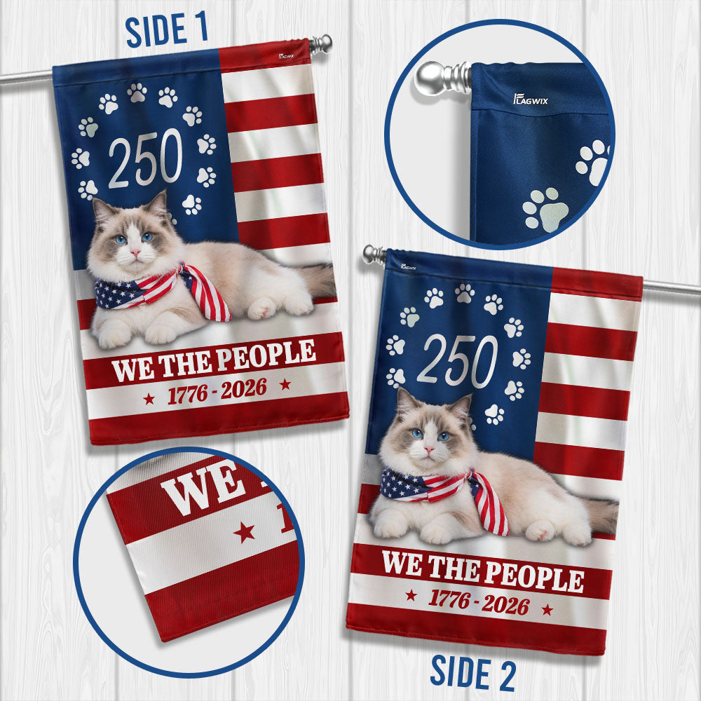 Ragdoll Cat Garden Flag 250 Years 1776-2026 Double-Sided Canvas Decor