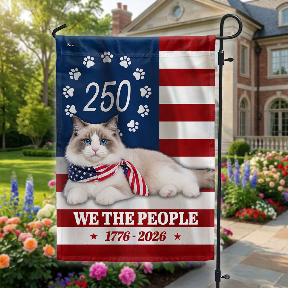 Ragdoll Cat Garden Flag 250 Years 1776-2026 Double-Sided Canvas Decor
