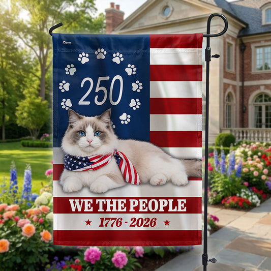 Ragdoll Cat Garden Flag 250 Years 1776-2026 Double-Sided Canvas Decor