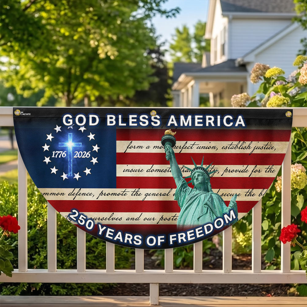 Patriotic 250-Year Canvas Fan Flag, God Bless America 1776-2026