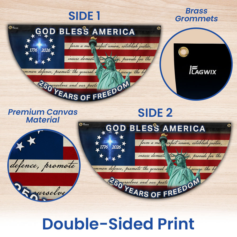 Patriotic 250-Year Canvas Fan Flag, God Bless America 1776-2026