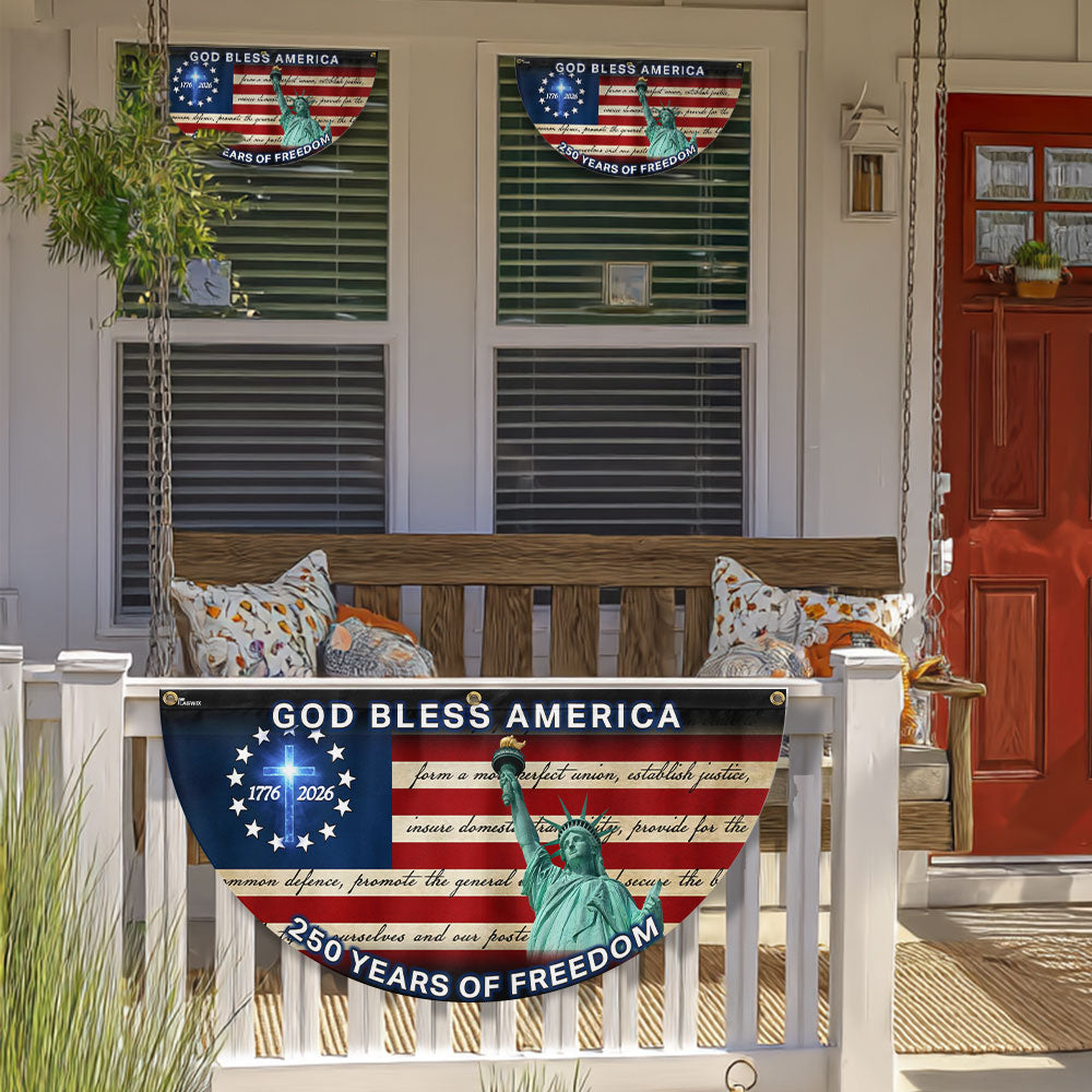 Patriotic 250-Year Canvas Fan Flag, God Bless America 1776-2026