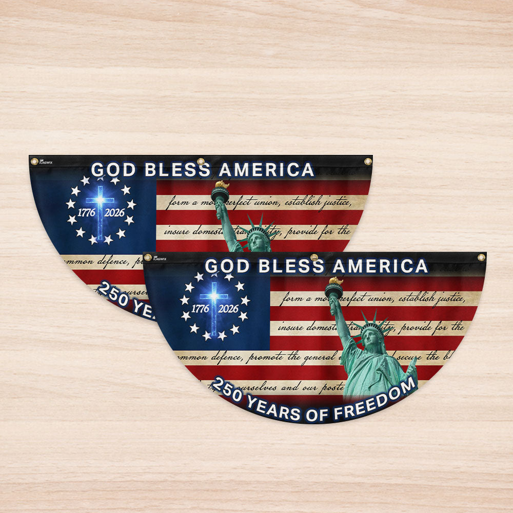 Patriotic 250-Year Canvas Fan Flag, God Bless America 1776-2026