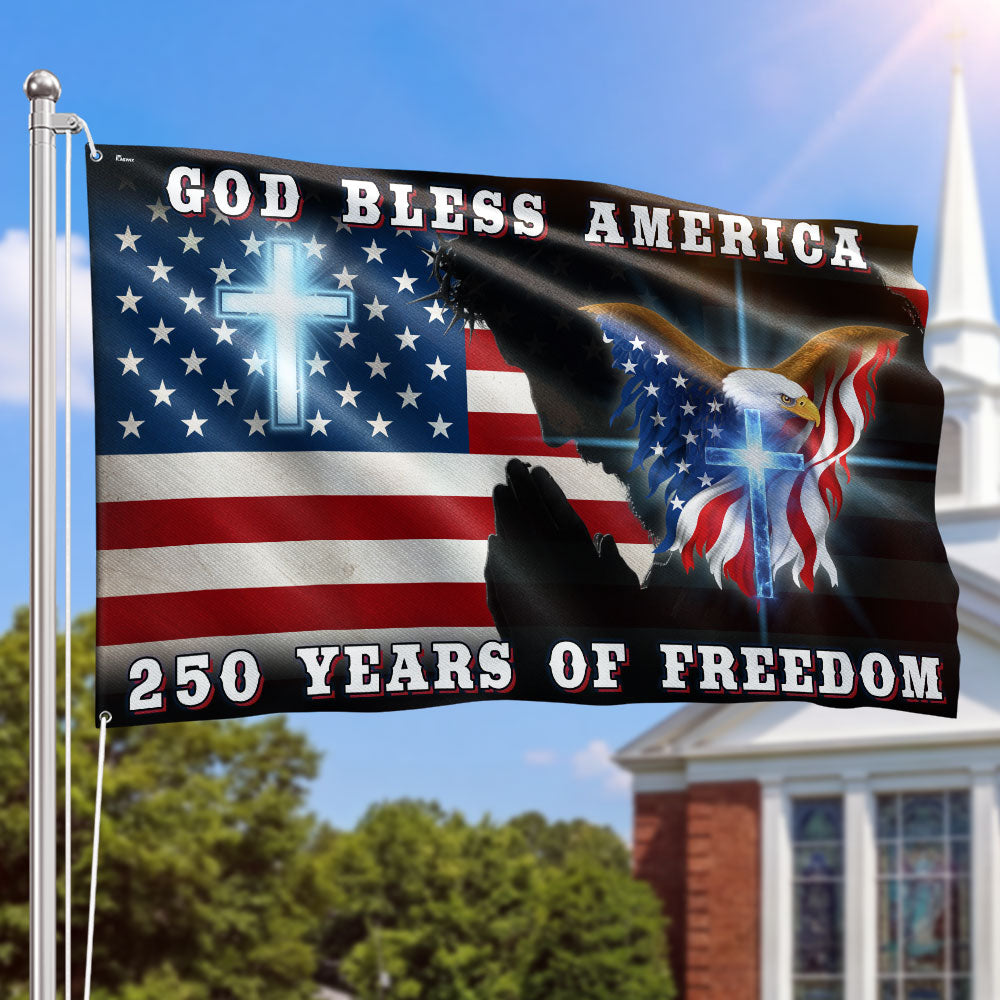 Double-Sided Canvas Jesus American Flag with Grommets - 250 Years of Freedom