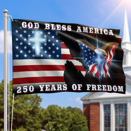 Double-Sided Canvas Jesus American Flag with Grommets - 250 Years of Freedom