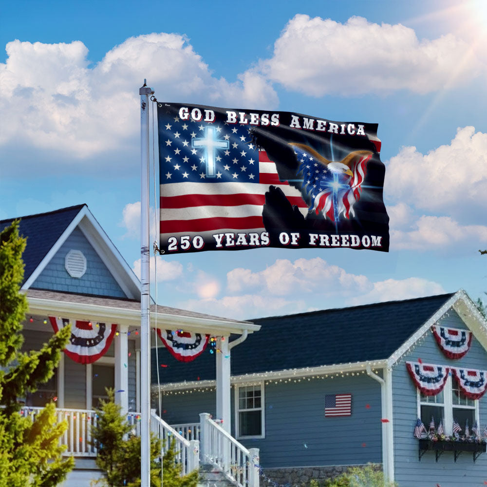 Double-Sided Canvas Jesus American Flag with Grommets - 250 Years of Freedom