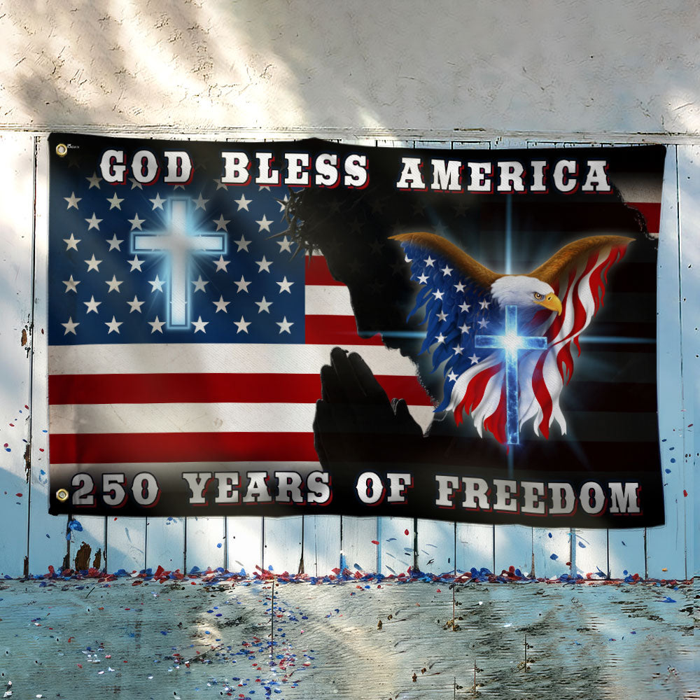 Double-Sided Canvas Jesus American Flag with Grommets - 250 Years of Freedom