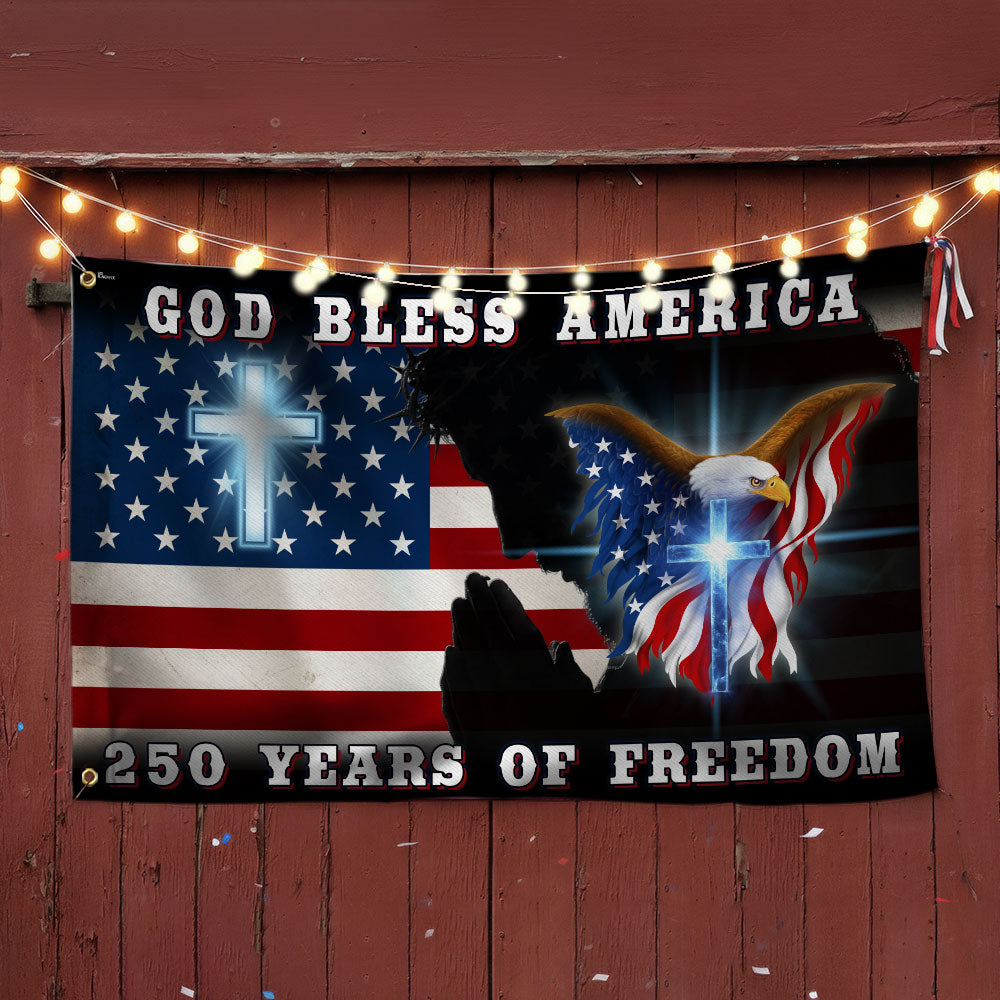 Double-Sided Canvas Jesus American Flag with Grommets - 250 Years of Freedom