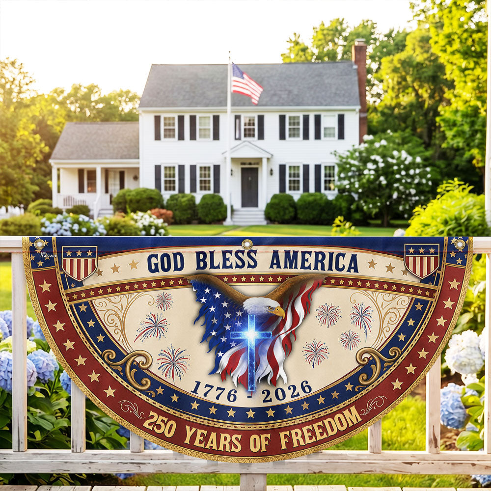 God Bless America Eagle Cross Fan Flag - 250 Years Patriotic Canvas Decor