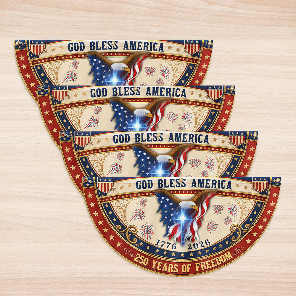 God Bless America Eagle Cross Fan Flag - 250 Years Patriotic Canvas Decor