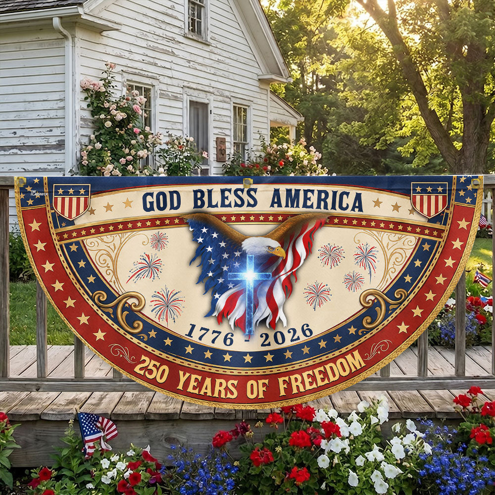 God Bless America Eagle Cross Fan Flag - 250 Years Patriotic Canvas Decor