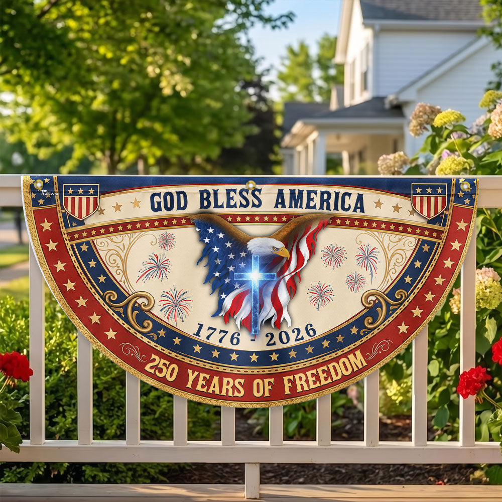 God Bless America Eagle Cross Fan Flag - 250 Years Patriotic Canvas Decor