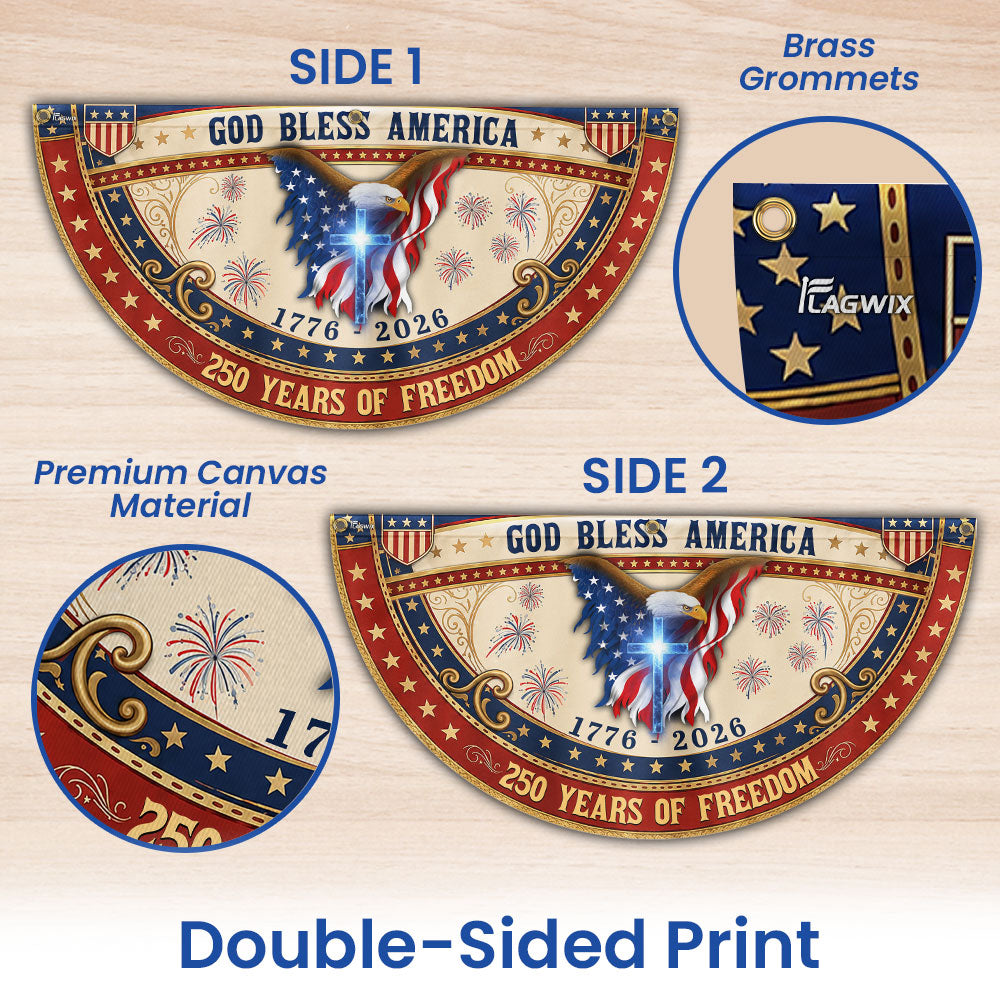 God Bless America Eagle Cross Fan Flag - 250 Years Patriotic Canvas Decor