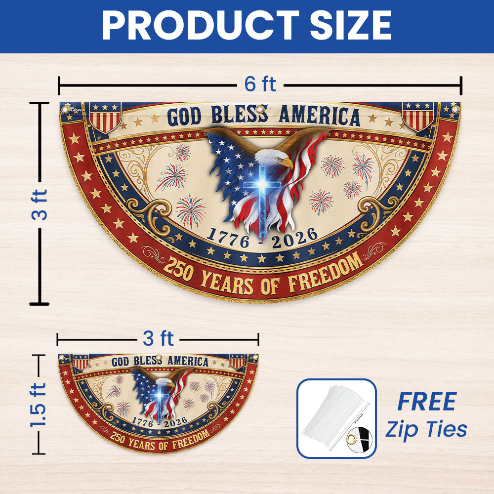 God Bless America Eagle Cross Fan Flag - 250 Years Patriotic Canvas Decor
