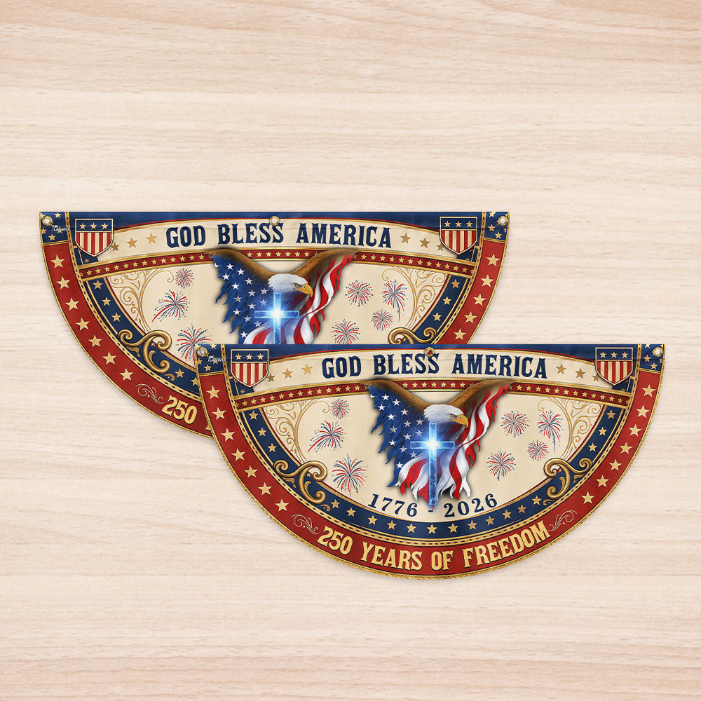 God Bless America Eagle Cross Fan Flag - 250 Years Patriotic Canvas Decor