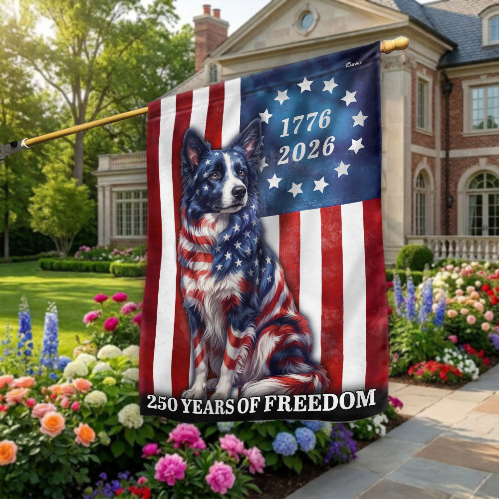 Patriotic Border Collie Garden Flag - 250 Years of Freedom Decor