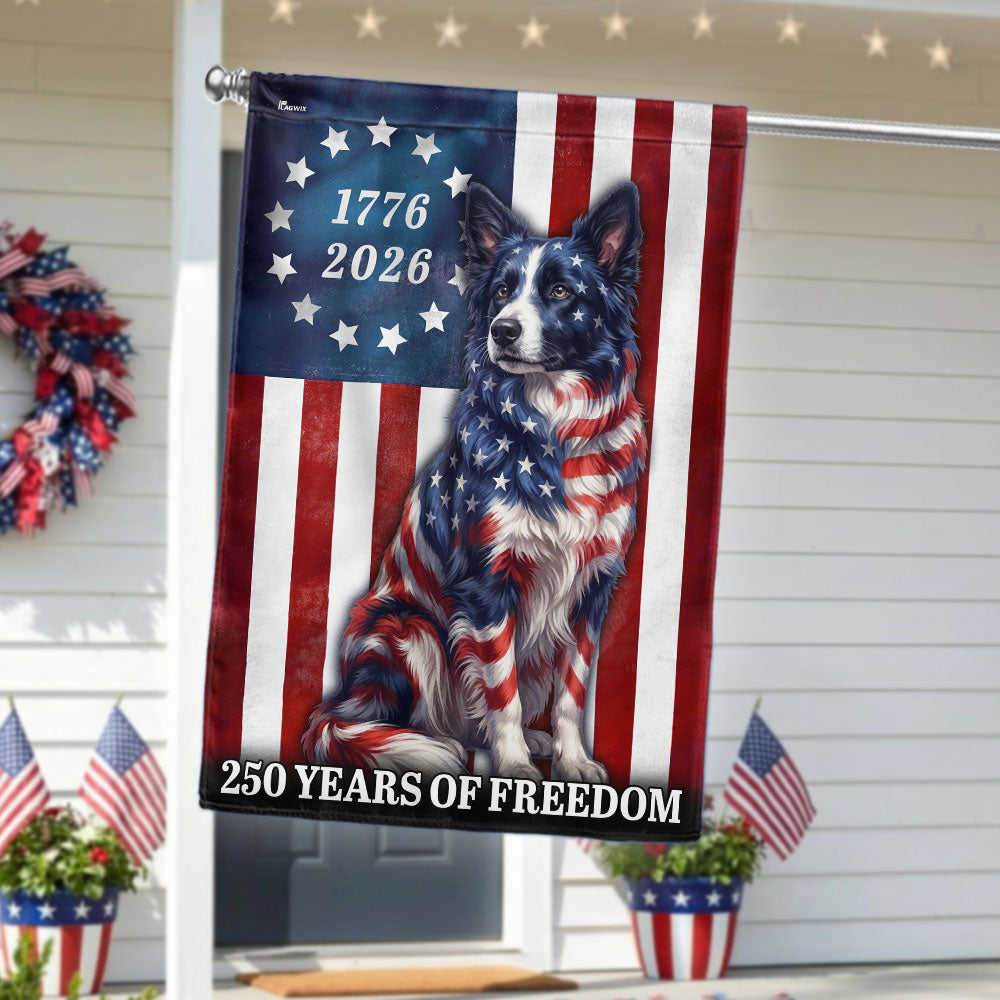 Patriotic Border Collie Garden Flag - 250 Years of Freedom Decor