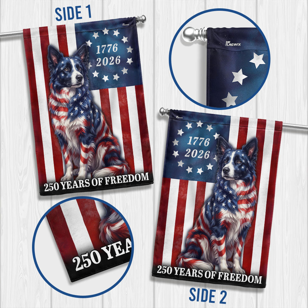 Patriotic Border Collie Garden Flag - 250 Years of Freedom Decor