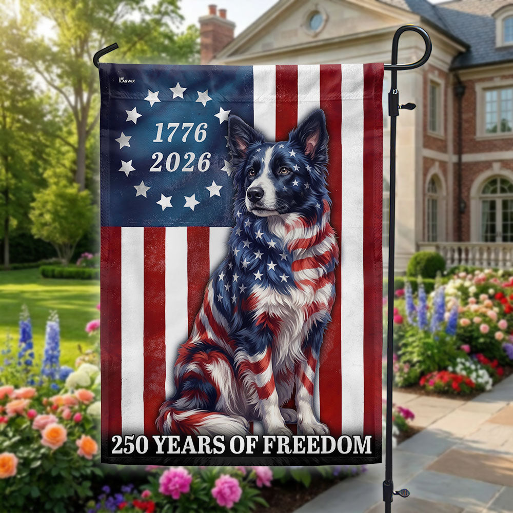 Patriotic Border Collie Garden Flag - 250 Years of Freedom Decor