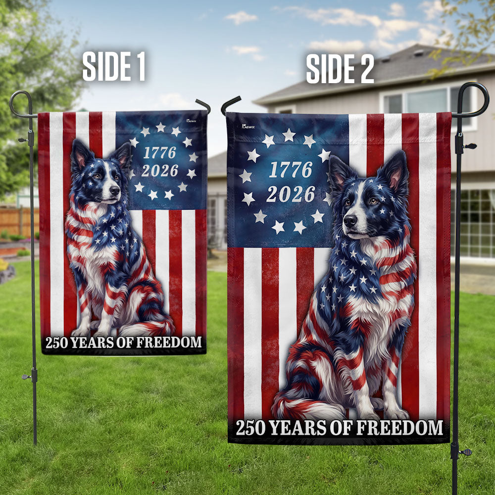 Patriotic Border Collie Garden Flag - 250 Years of Freedom Decor