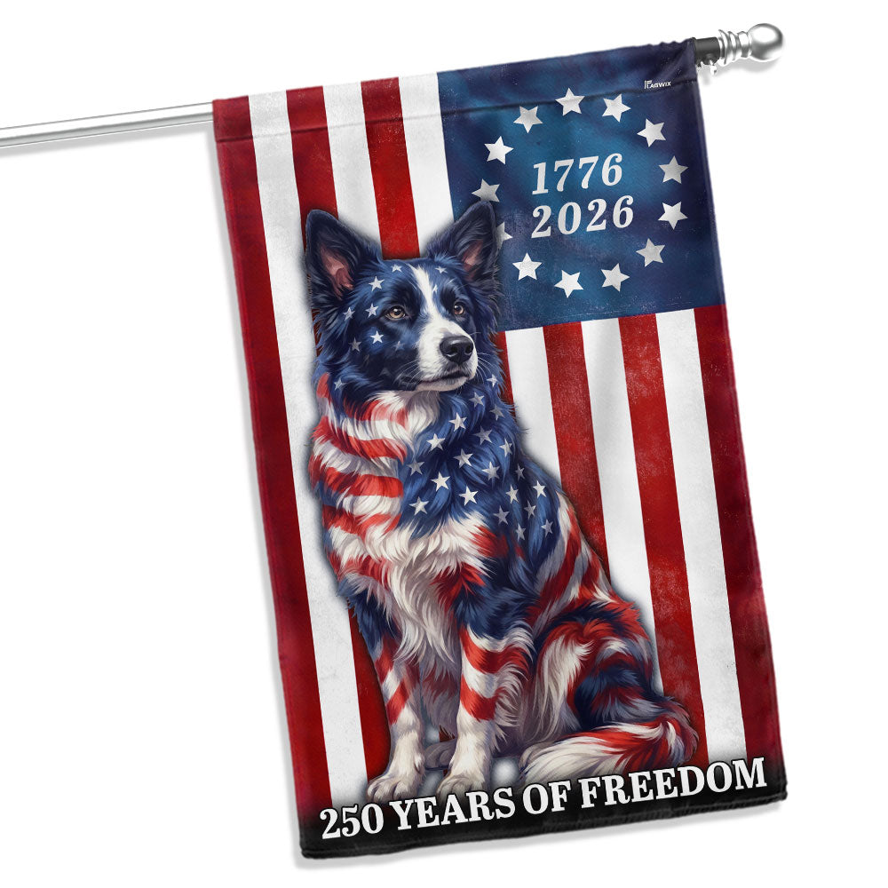 Patriotic Border Collie Garden Flag - 250 Years of Freedom Decor