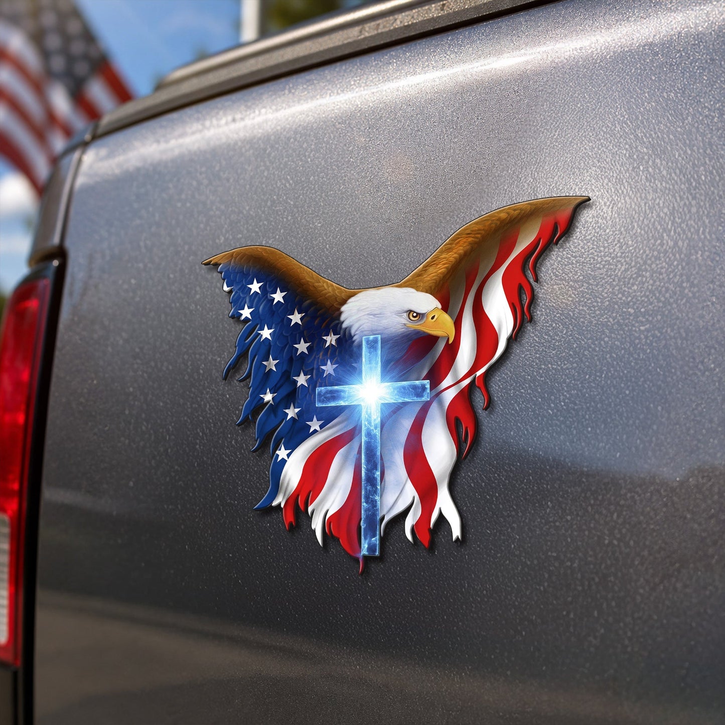 Patriotic Christian Eagle Cross Car Magnet