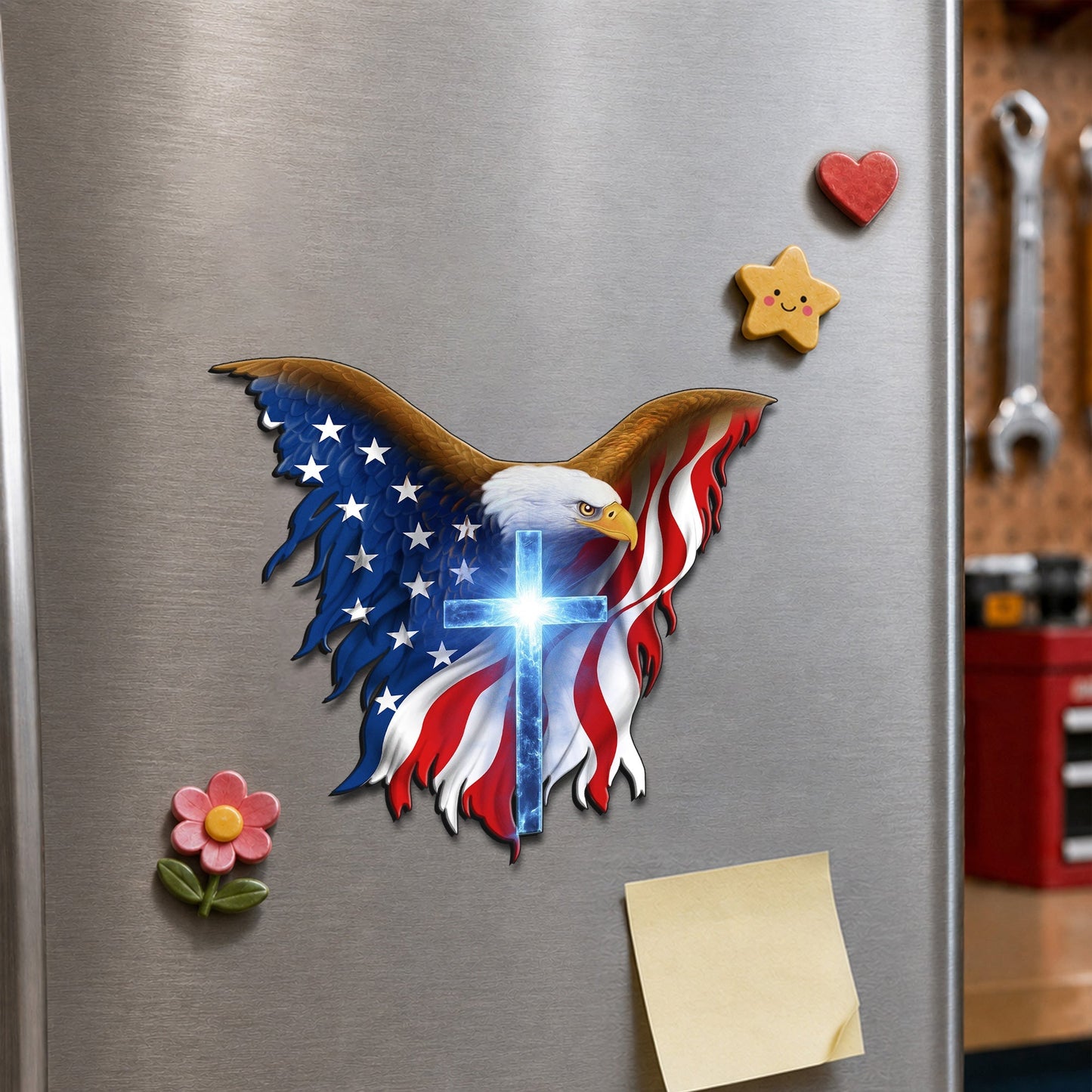Patriotic Christian Eagle Cross Car Magnet