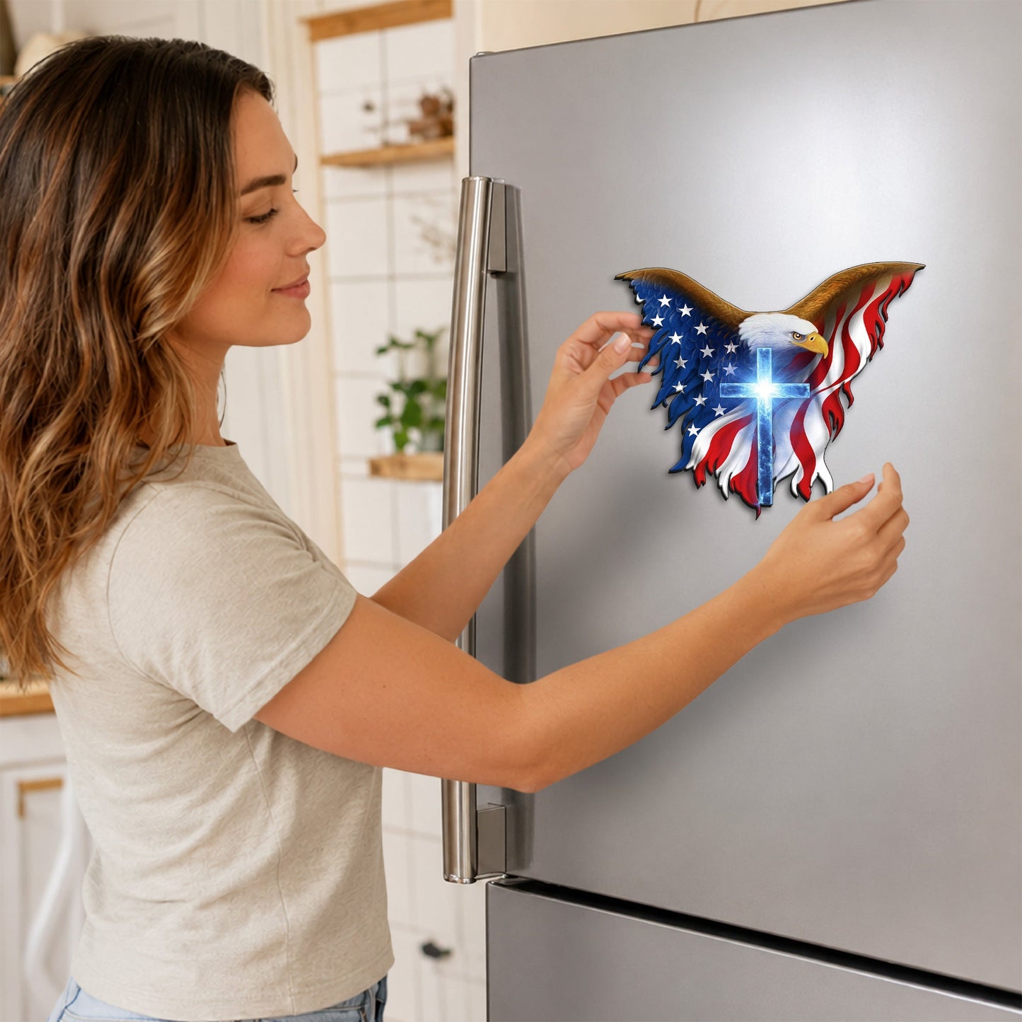 Patriotic Christian Eagle Cross Car Magnet