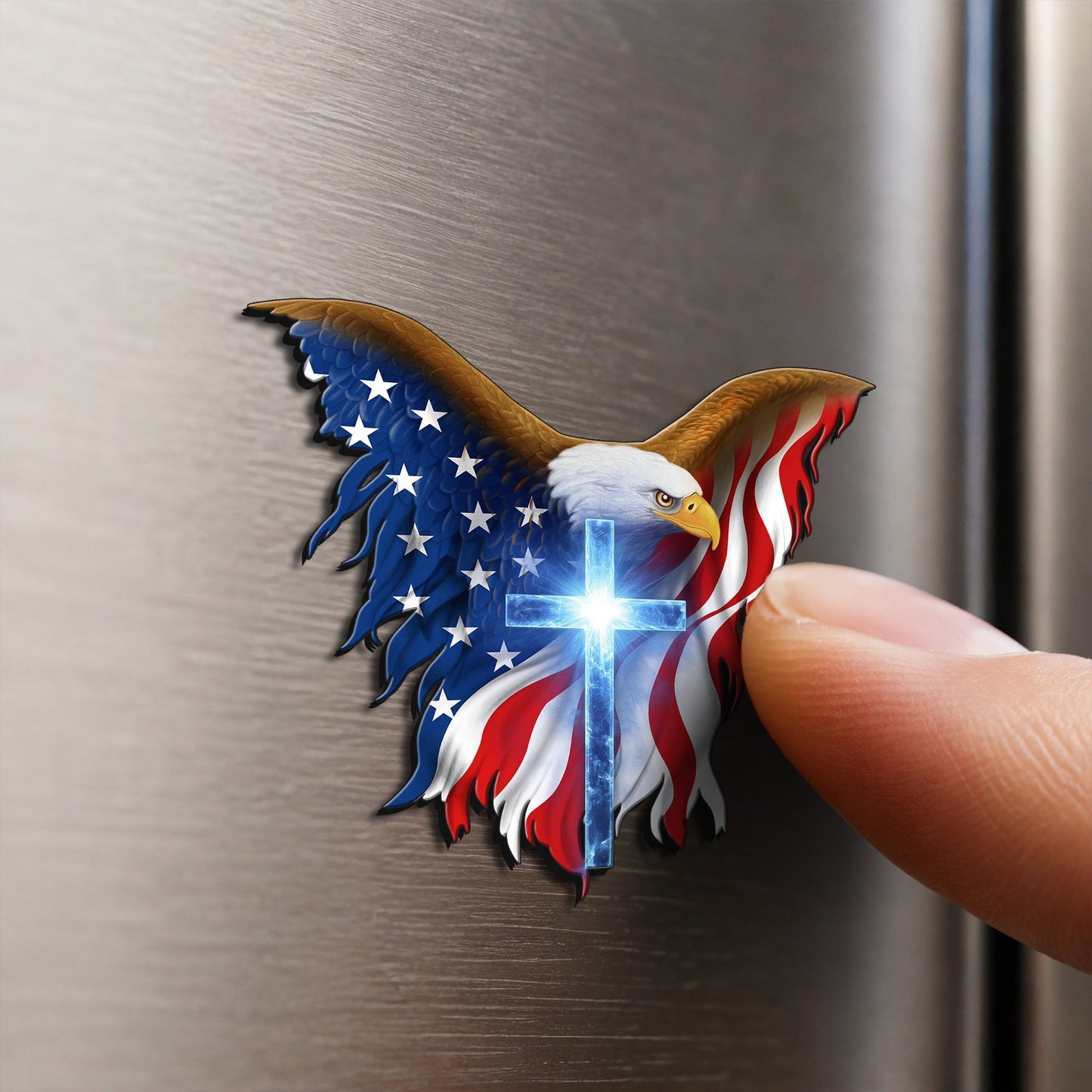 Patriotic Christian Eagle Cross Car Magnet